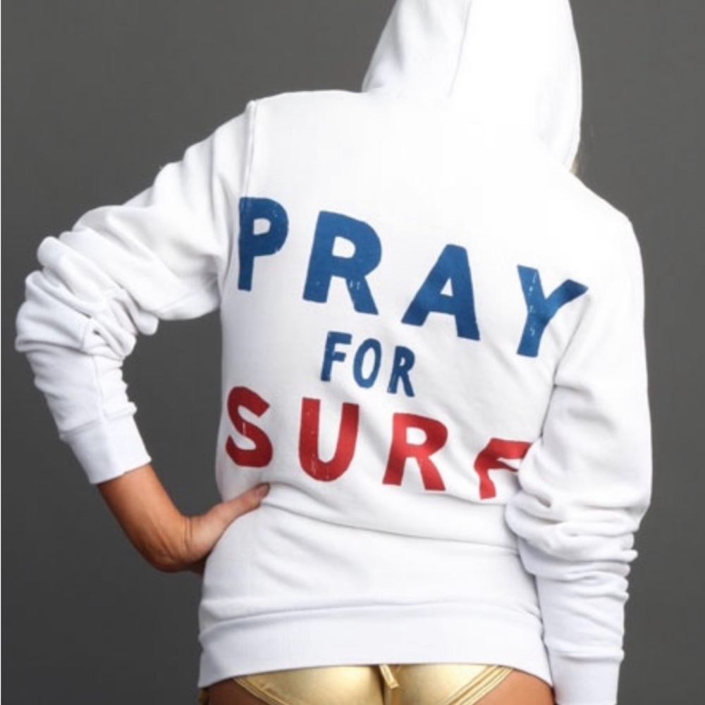 White Hoodie with Blue and Red Print